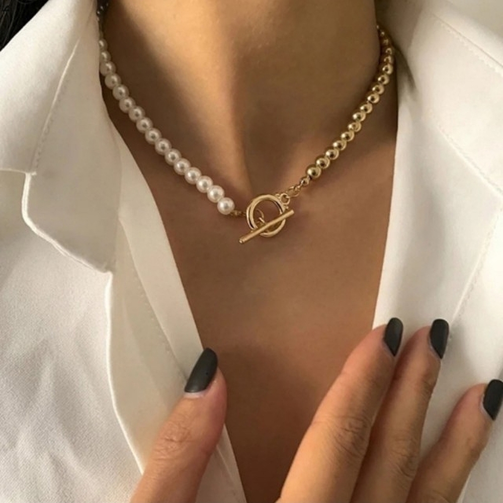 Free People Half Pearl Gold Necklace